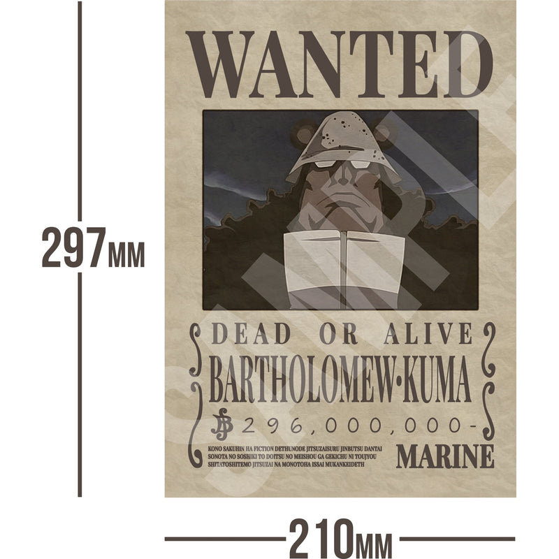 Bartholomew Kuma One Piece Wanted Bounty A4 Poster 296,000,000 Belly