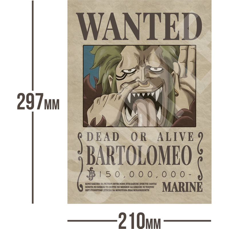Bartolomeo One Piece Wanted Bounty A4 Poster 150,000,000 Belly