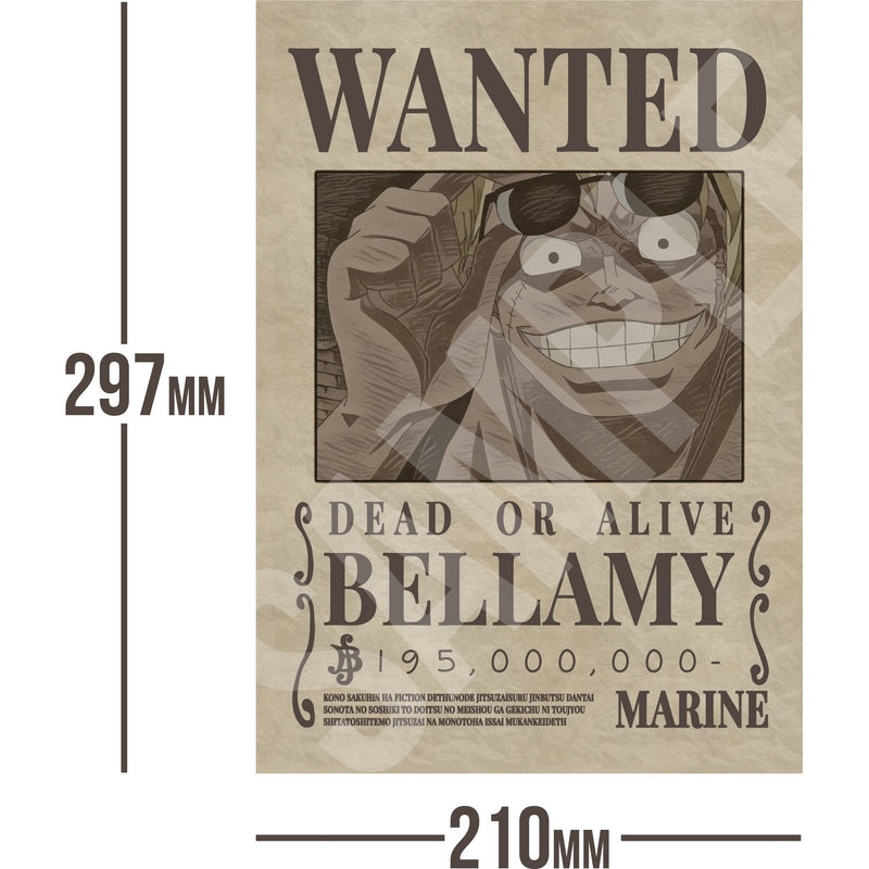 Bellamy One Piece Wanted Bounty A4 Poster 195,000,000 Belly