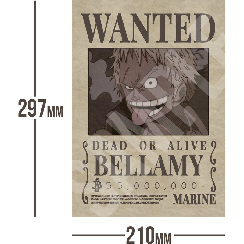 Bellamy One Piece Wanted Bounty A4 Poster 55,000,000 Belly