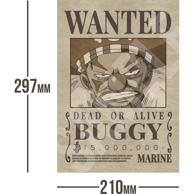 Buggy One Piece Wanted Bounty A4 Poster 15,000,000 Belly