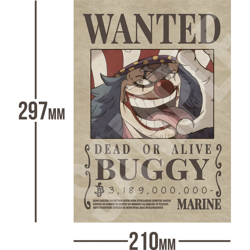 Buggy One Piece Wanted Bounty A4 Poster 3,189,000,000 Belly