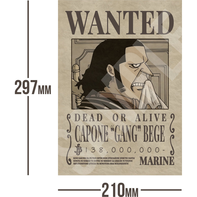 Capone Bege One Piece Wanted Bounty A4 Poster 138,000,000 Belly