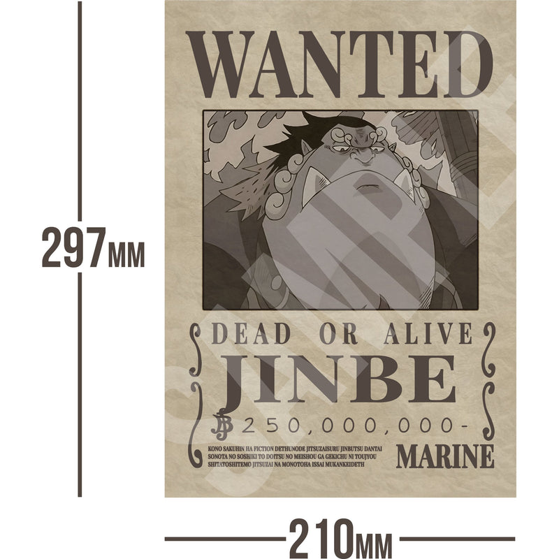 Jinbe One Piece Wanted Bounty A4 Poster 250,000,000 Belly