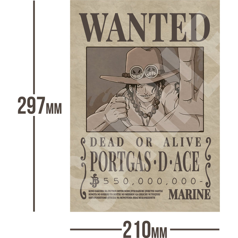 Portgas D Ace One Piece Wanted Bounty A4 Poster 550,000,000 Belly