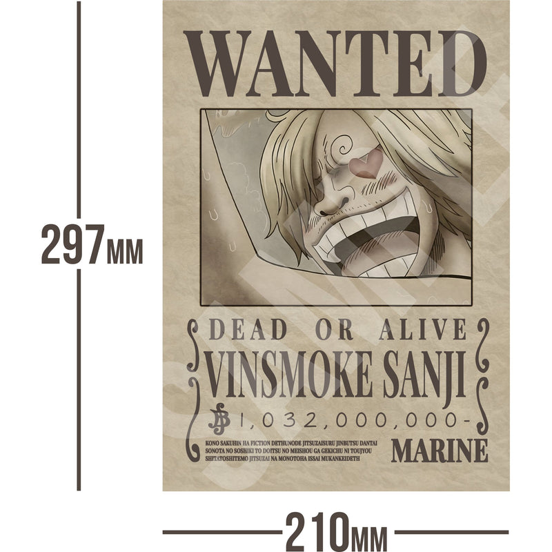 Vinsmoke Sanji One Piece Wanted Bounty A4 Poster 1,032,000,000 Belly (Alternate)