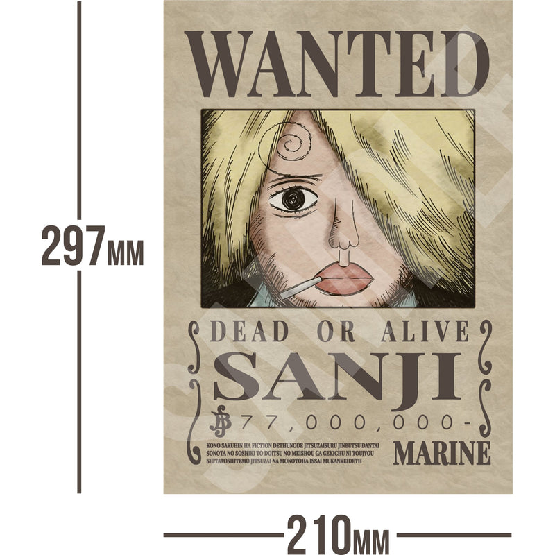 Sanji One Piece Wanted Bounty A4 Poster 77,000,000 Belly