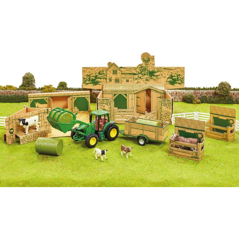 Accessories Diorama Farm Building With Tractor John Deere And Trailer Green Yellow 1:32