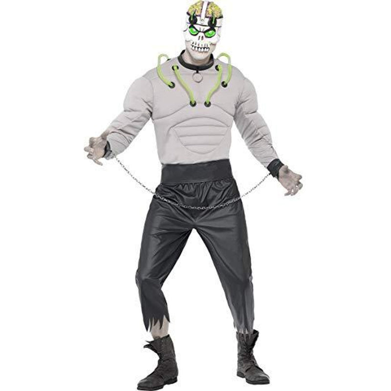 Men's Lab Creature Costume Top, Pants, Belt, Wrist Cuffs, Chains Mask Costume