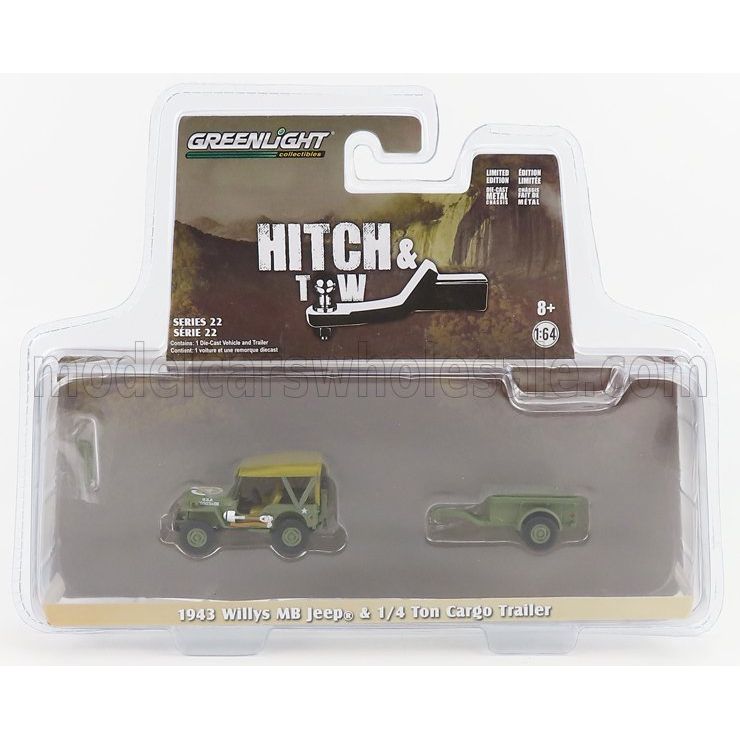 Jeep Willys MB With 1/4 Ton Cargo Trailer 1943 Military Green - 1:64 (32220A)