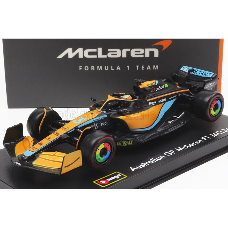Mclaren F1 MCL36 Mercedes Team Mclaren N 3 Australian GP 2022 Daniel Ricciardo With Helmet And Plastic Showcase Orange Light Blue - 1:43
