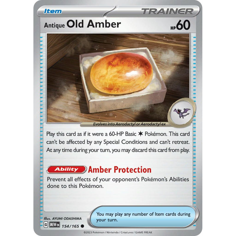 Antique Old Amber 154/165 Pokemon 151 (MEW) Trading Card Common
