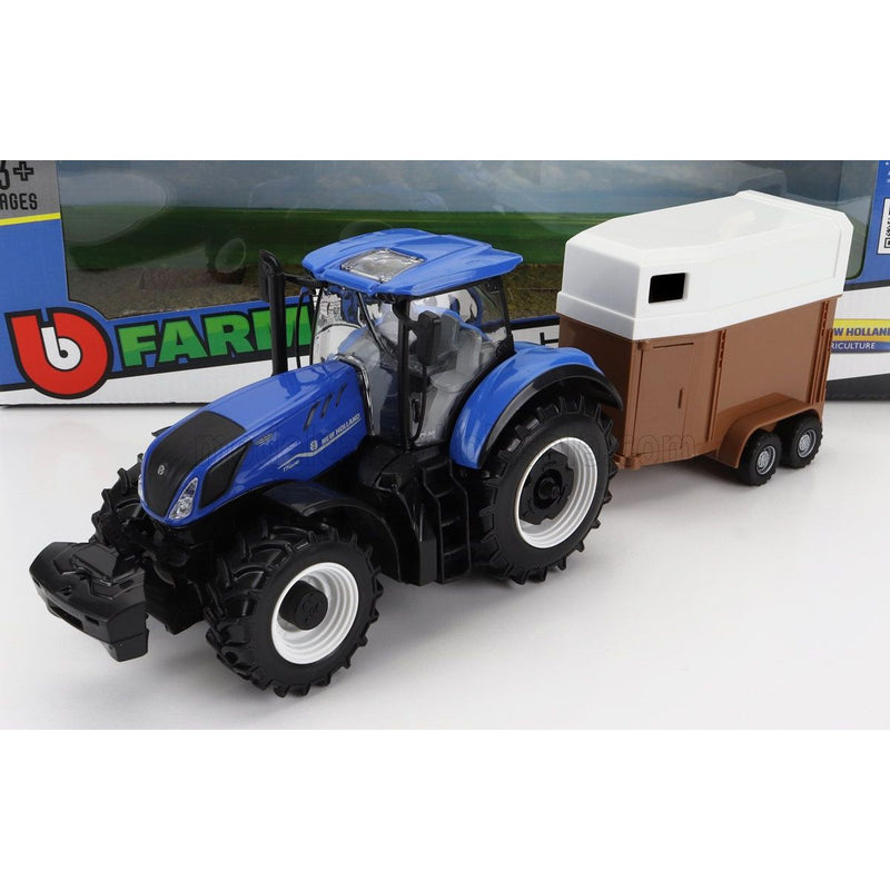 New Holland T7.315 Tractor With Livestock Trailer 2018 Blue - 1:32