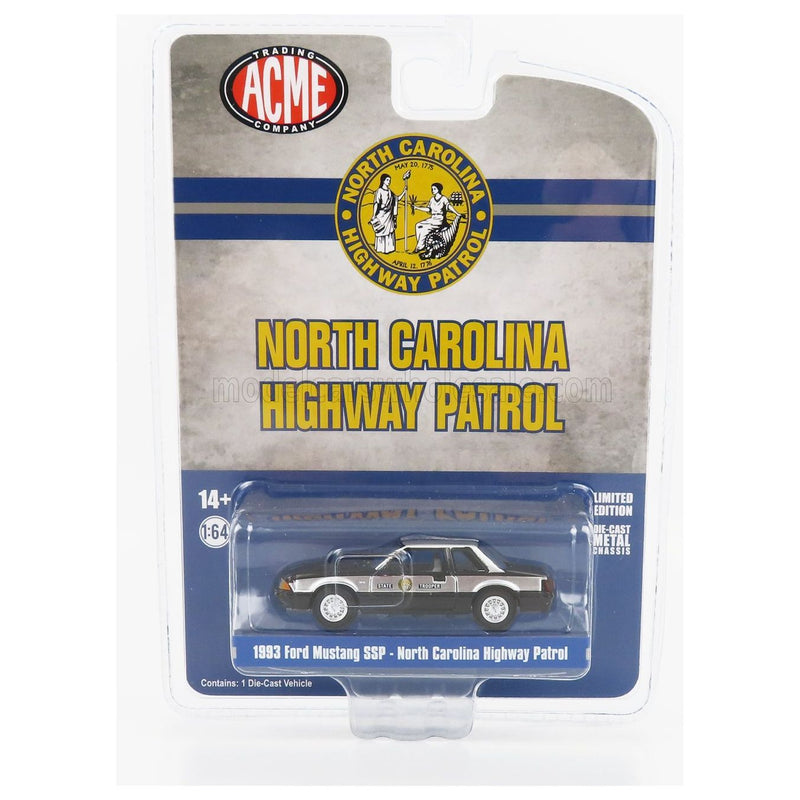 Ford Usa Mustang Ssp North Carolina Higway Patrol Police 1993 Black Silver - 1:64