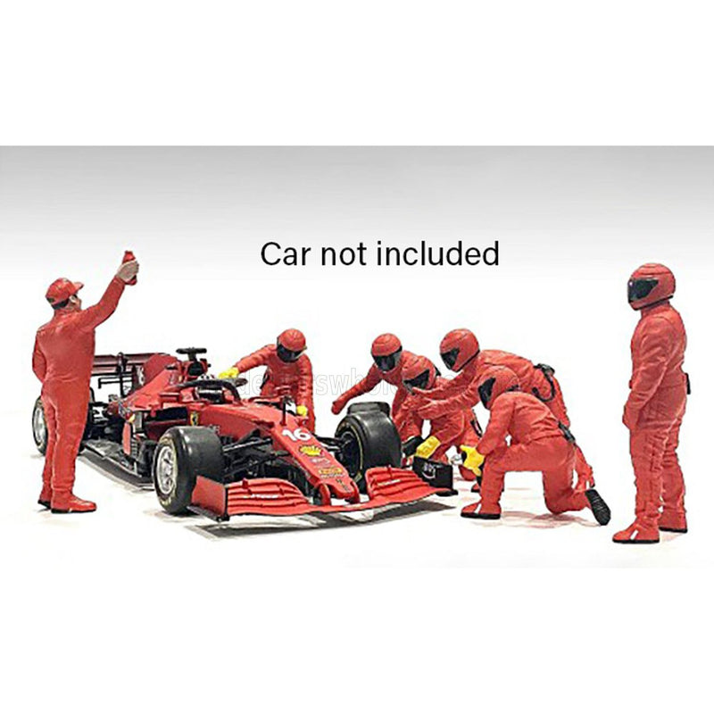 Figures F1  Set 2 - Diorama Pit-Stop Set 7 X Meccanici - Mechanics - With Decals Red - 1:18