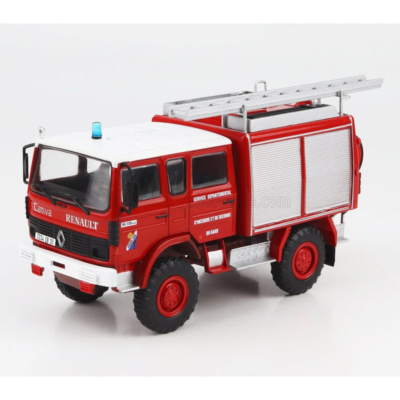 Renault 95.130 4X4 Fpt Double Cabine Tanker Truck Sapeurs Pompiers 1992 Red White Silver - 1:43