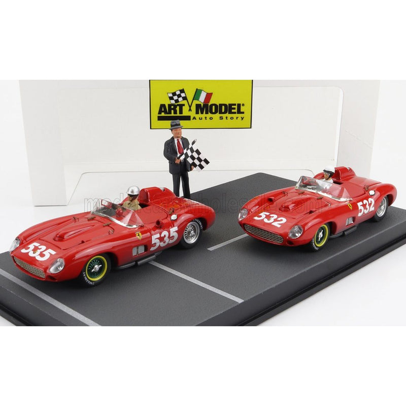 Ferrari Diorama Set 2X 315S Spider Sn0684 N 535 Winner Mille Miglia 1957 P.Taruffi + N 532 2Nd Mille Miglia 1957 W.Von Trips Red - 1:43