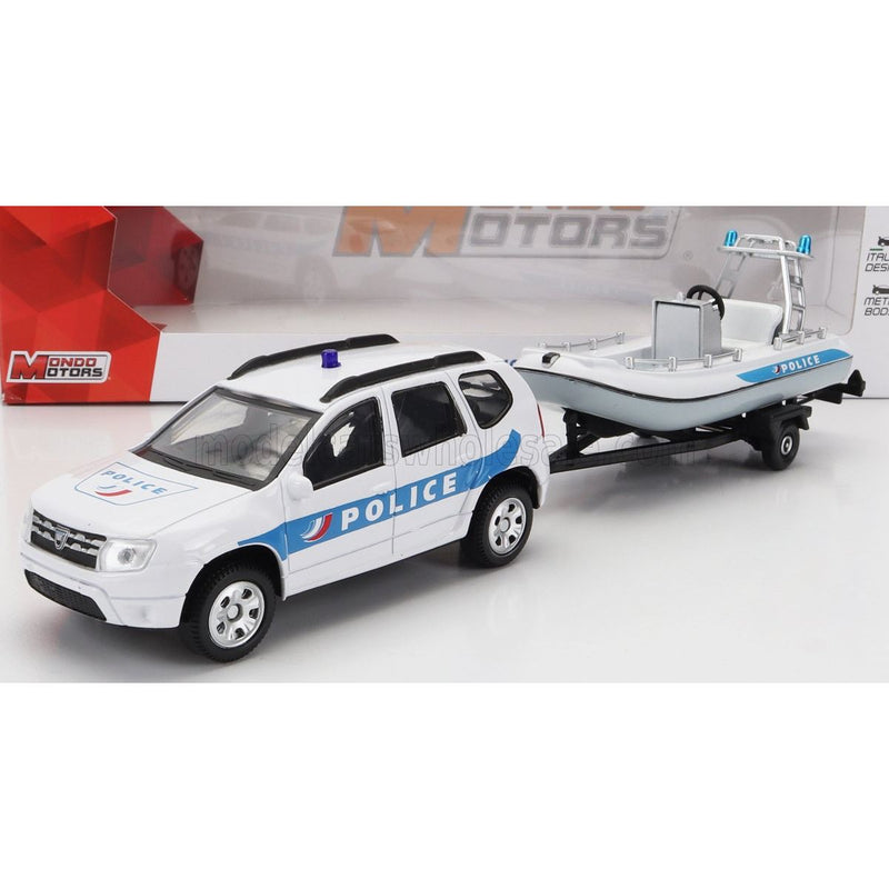Dacia Duster Police Con Carrello E Gommone 2020 Trailer And Motorboat White Light Blue - 1:43