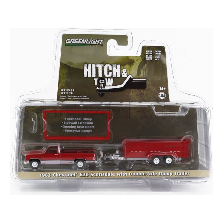 Chevrolet K20 Pick-Up Scottsdale 1983 With Trailer Red - 1:64