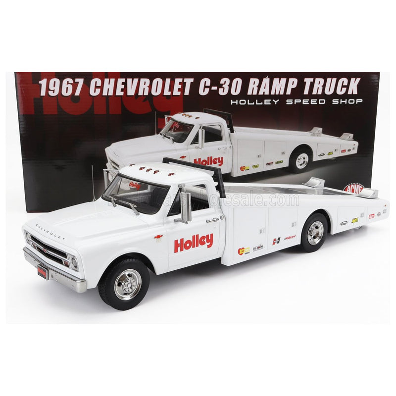 Chevrolet C-30 Truck Ramp Car Transporter Holley Speed Shop 1967 White - 1:18