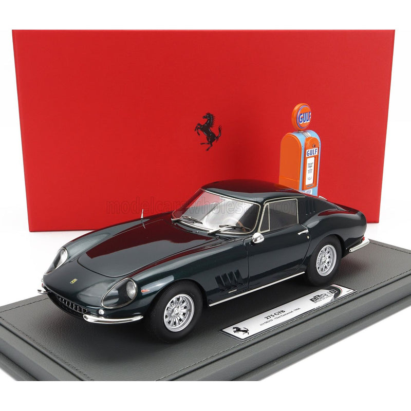 Ferrari 275 GTB S/N 08359 Coupe With 1966 Con Pompa DI Benzina With Gulf Fuel Pump Personal Car Clint Eastwood Con Vetrina With Showcase Green Met - 1:18
