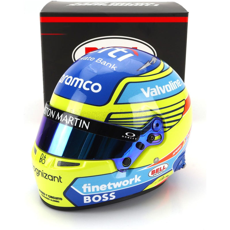 Bell Helmet Casco Helmet F1 Fernando Alonso Team Aston Martin Aramco Cognizant N 14 Season 2024 Yellow Blue - 1:2