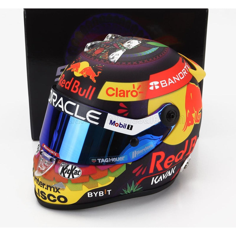 Schuberth Helmet Casco Helmet F1 Sergio Perez Team Oracle Red Bull Racing N 11 Mexico GP 2023 Yellow Matt Blue Red - 1:2