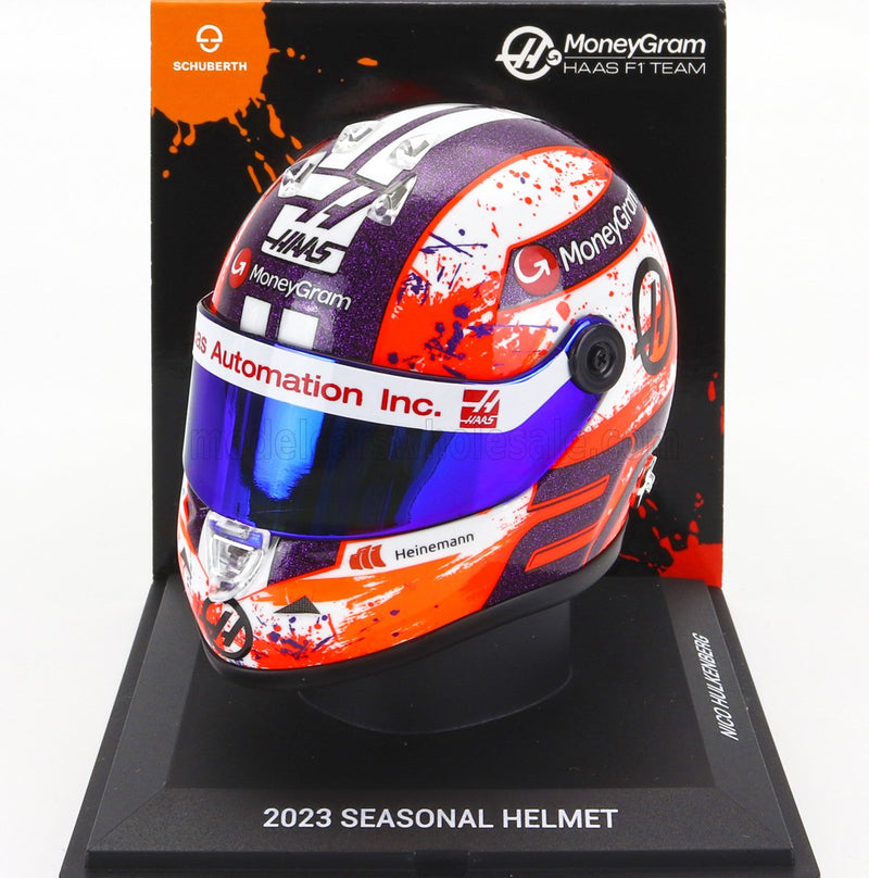 Schuberth Helmet Casco Helmet F1 Nico Hulkenberg Team Moneygram Haas N 27 Season 2023 White Orange Purple - 1:4