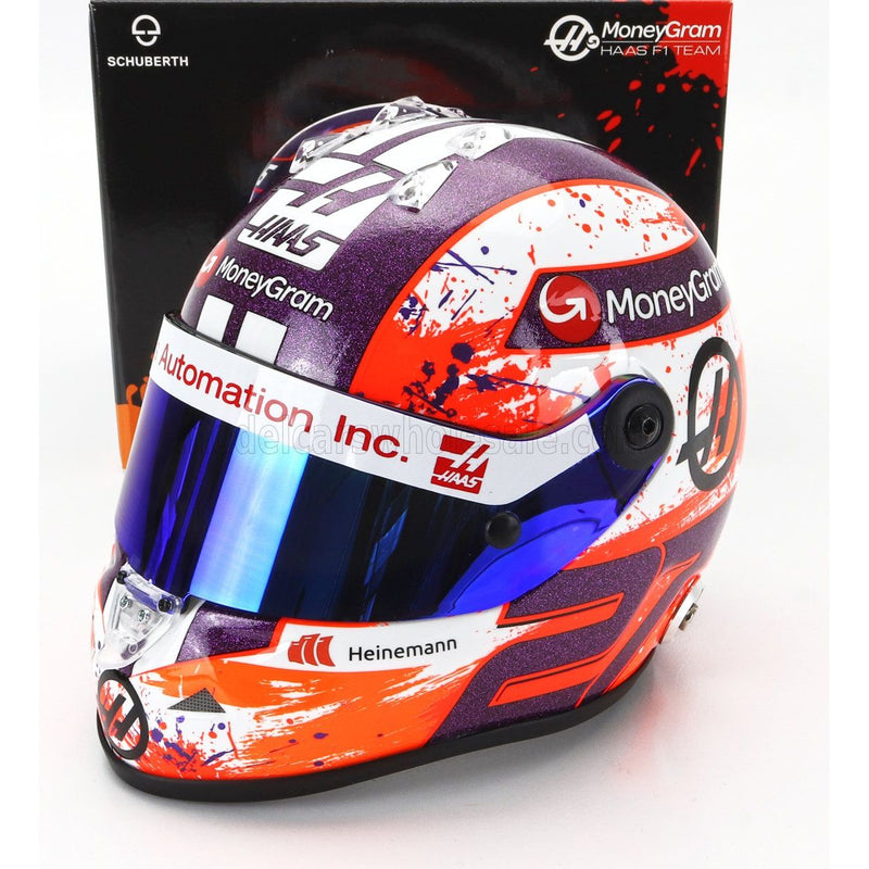 Schuberth Helmet Casco Helmet F1 Nico Hulkenberg Team Moneygram Haas N 27 Season 2023 White Orange Purple - 1:2