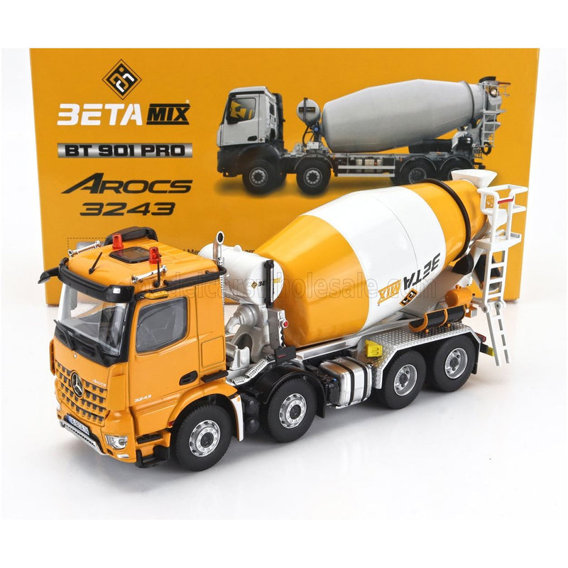 Mercedes Benz Arocs 3243 Truck Beta Betoniera Tanker Cement Mixer Truck 4-ASSI 2018 Yellow White - 1:50