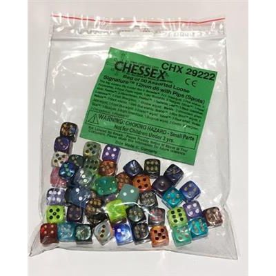 Signature Bags Of 50 Assorted Dice 12 MM D6 With Pips Dice