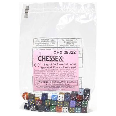 Speckled Bags Of 50 Assorted Dice Loose Speck. 12 MM D6 With Pips Dice