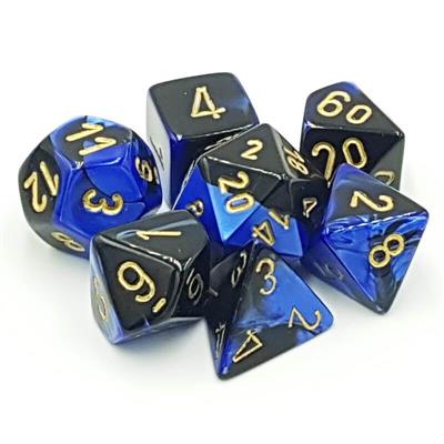 Gemini Polyhedral 7-Die Set Black-Blue With Gold