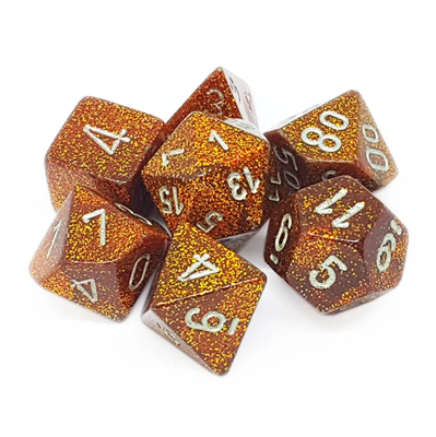 Glitter Polyhedral 7-Die Set - Gold With Silver