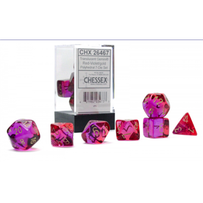 Gemini Polyhedral Translucent Red-Violet / Gold 7-Die Set