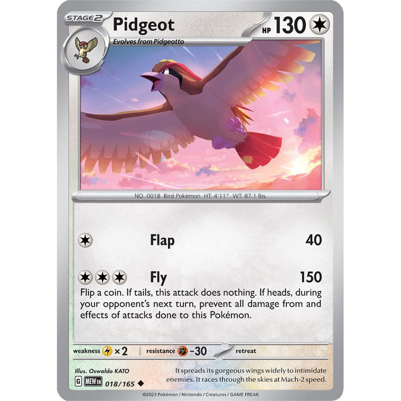 Pidgeot 018/165 Pokemon 151 (MEW) Trading Card Uncommon