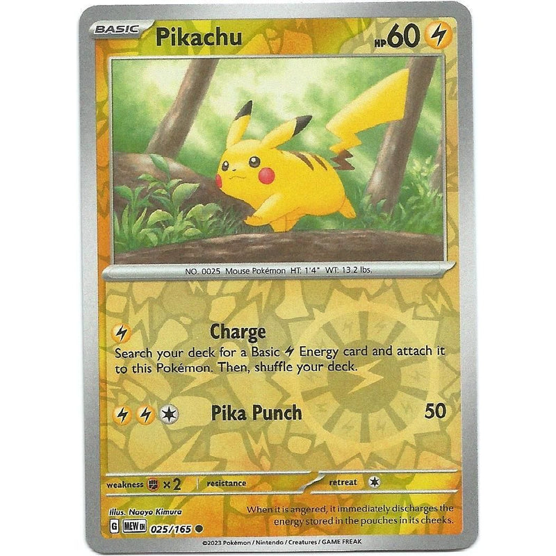 Pikachu (Reverse Holo) 025/165 Pokemon 151 (MEW) Trading Card Common