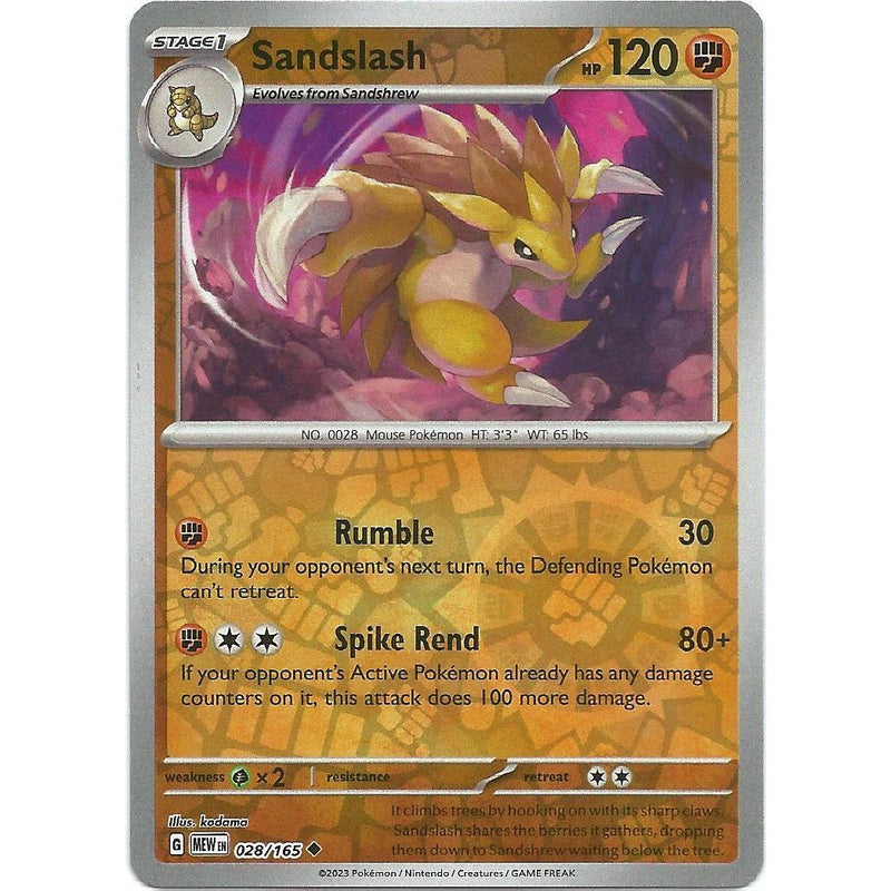Sandslash (Reverse Holo) 028/165 Pokemon 151 (MEW) Trading Card Uncommon