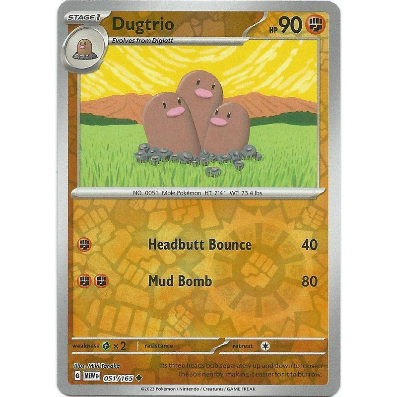 Dugtrio (Reverse Holo) 051/165 Pokemon 151 (MEW) Trading Card Uncommon