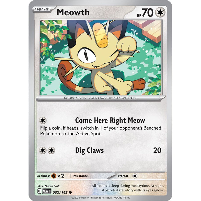 Meowth 052/165 Pokemon 151 (MEW) Trading Card Common