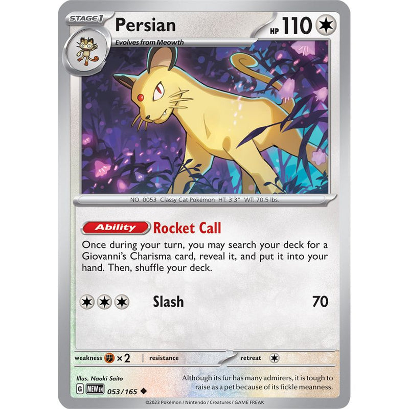 Persian 053/165 Pokemon 151 (MEW) Trading Card Uncommon