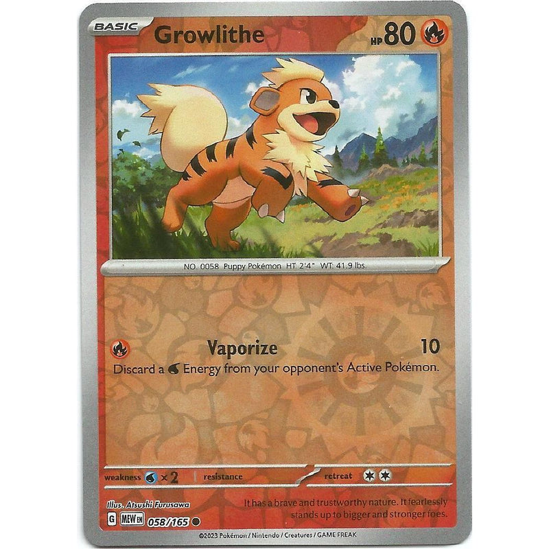 Growlithe (Reverse Holo) 058/165 Pokemon 151 (MEW) Trading Card Common