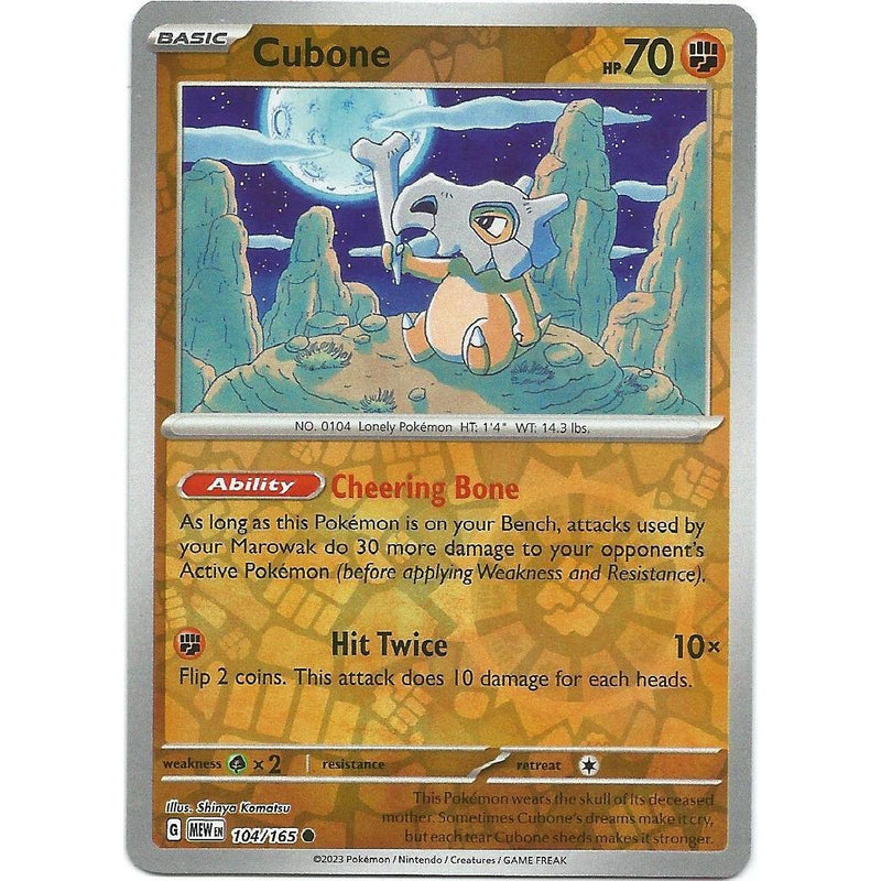 Cubone (Reverse Holo) 104/165 Pokemon 151 (MEW) Trading Card Common