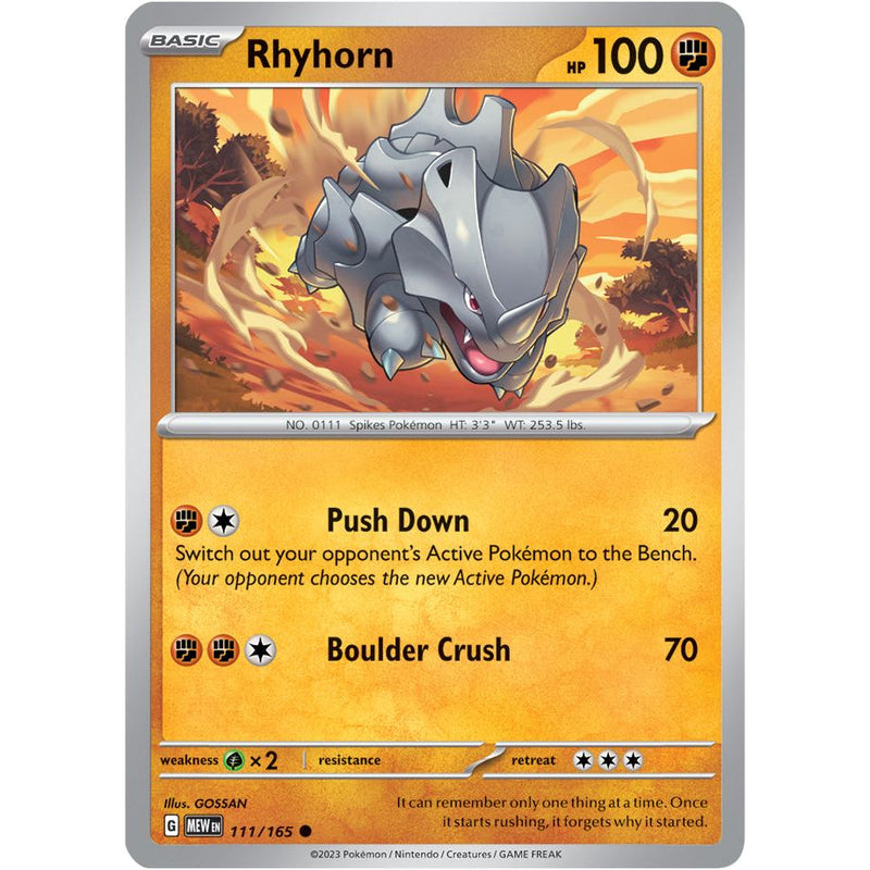 Rhyhorn 111/165 Pokemon 151 (MEW) Trading Card Common