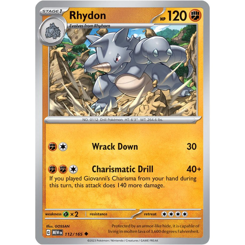Rhydon 112/165 Pokemon 151 (MEW) Trading Card Uncommon