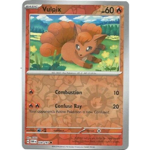 Vulpix (Reverse Holo) 028/197 Pokemon Obsidian Flames (OBF EN) Trading Card Common