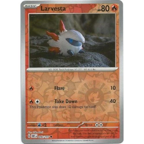 Larvesta (Reverse Holo) 040/197 Pokemon Obsidian Flames (OBF EN) Trading Card Common