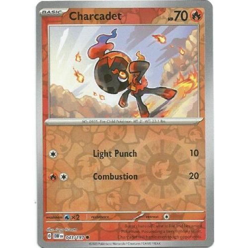 Charcadet (Reverse Holo) 043/197 Pokemon Obsidian Flames (OBF EN) Trading Card Common