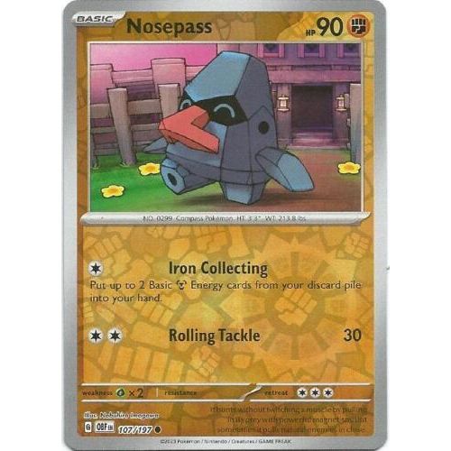 Nosepass (Reverse Holo) 107/197 Pokemon Obsidian Flames (OBF EN) Trading Card Common
