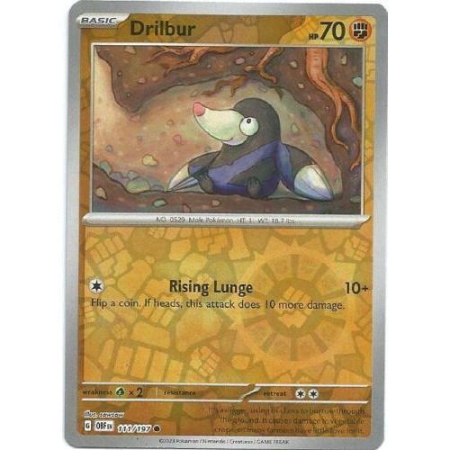 Drilbur (Reverse Holo) 111/197 Pokemon Obsidian Flames (OBF EN) Trading Card Common